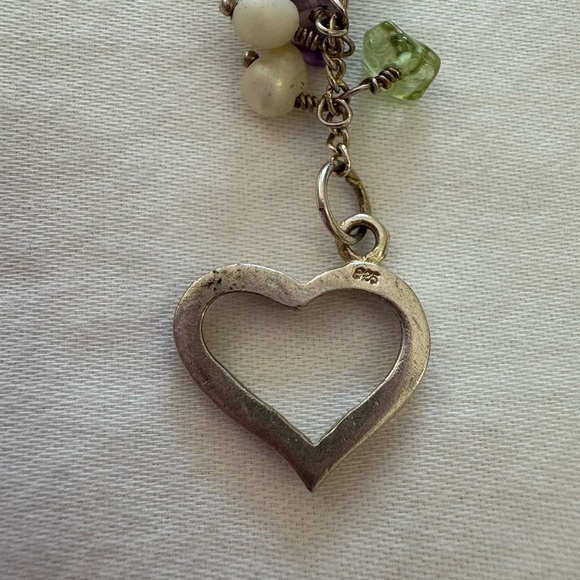 Pearl Amethyst Peridot Aquamarine Nugget Dangle Sterling Bracelet 925 7.5” - Picture 7 of 7